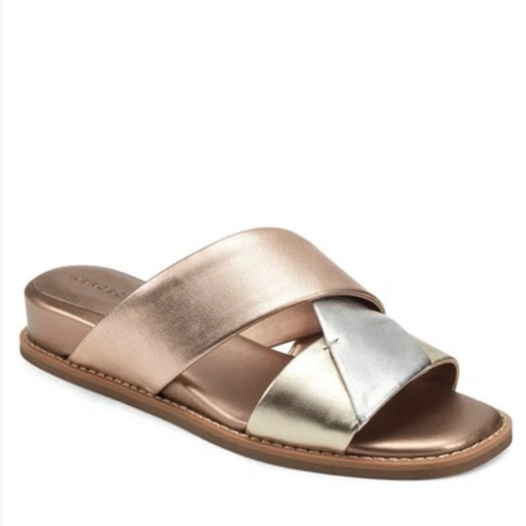 Aerosoles Hilary Combo Metallic Slide Sandal, Flats, Criss Cross Straps, Size 6M - Picture 1 of 10